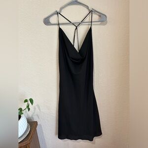 YA Los Angeles Black Cowel Neck Open Back Mini Dress in Size Medium